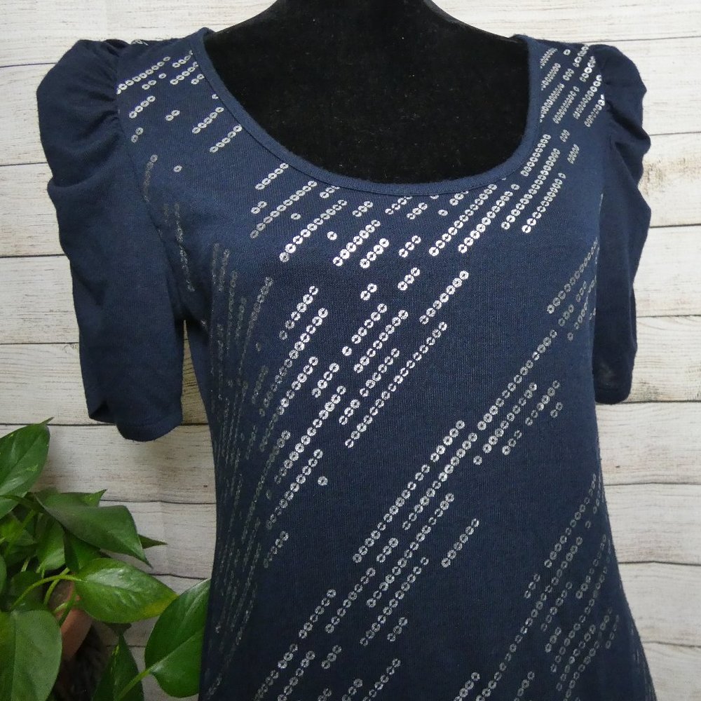 Delirious Navy Blue XL Sequin Dress Tie Neck